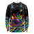 Colorful Bowling Ball and Pins Graphic Long Sleeve Shirt Custom with Paint Splash - Wonder Print Shop