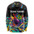 Colorful Bowling Ball and Pins Graphic Long Sleeve Shirt Custom with Paint Splash - Wonder Print Shop