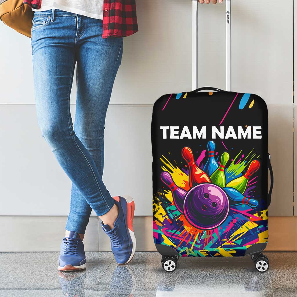 Colorful Bowling Ball and Pins Graphic Luggage Cover Custom with Paint Splash - Wonder Print Shop