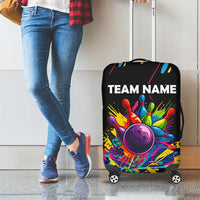 Colorful Bowling Ball and Pins Graphic Luggage Cover Custom with Paint Splash - Wonder Print Shop