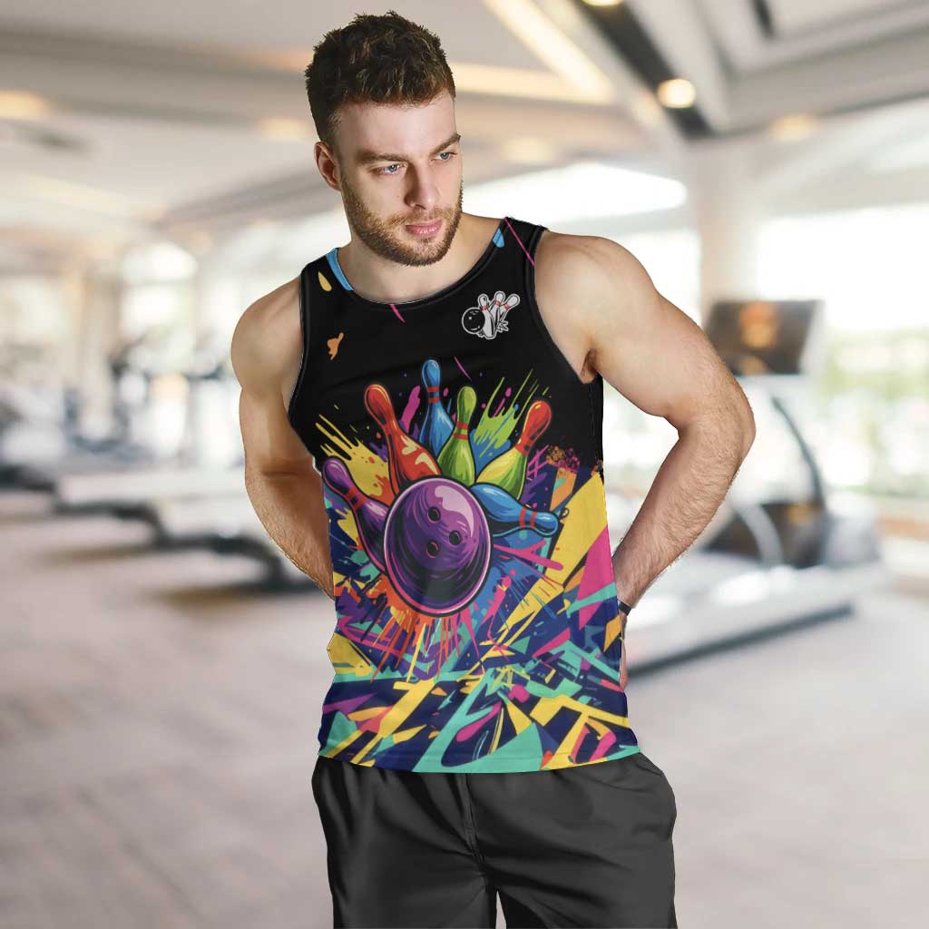 Colorful Bowling Ball and Pins Graphic Men Tank Top Custom with Paint Splash - Wonder Print Shop