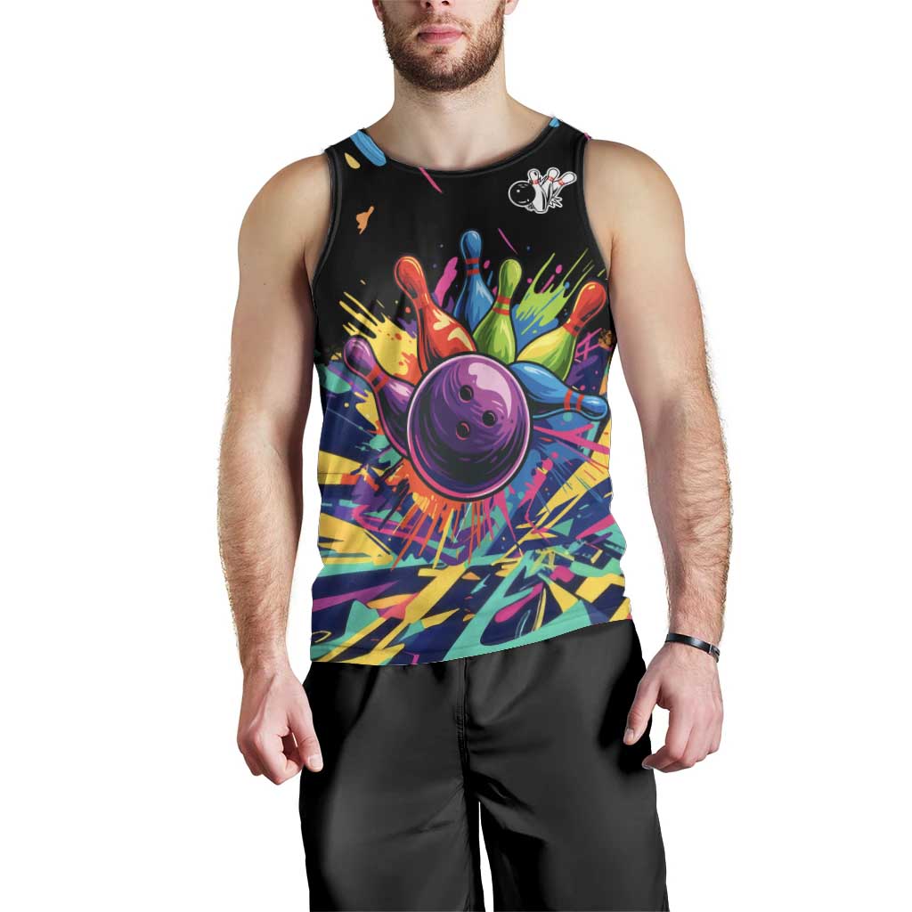 Colorful Bowling Ball and Pins Graphic Men Tank Top Custom with Paint Splash - Wonder Print Shop