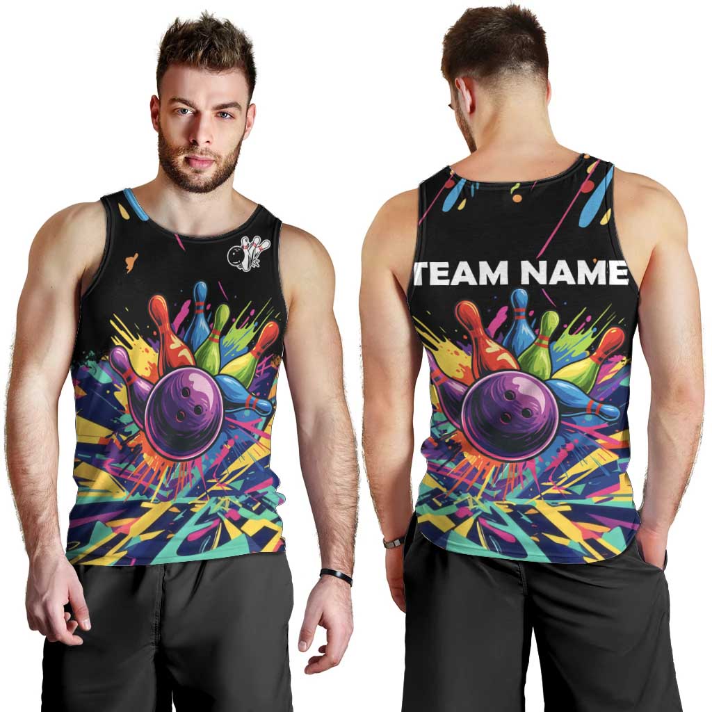 Colorful Bowling Ball and Pins Graphic Men Tank Top Custom with Paint Splash - Wonder Print Shop