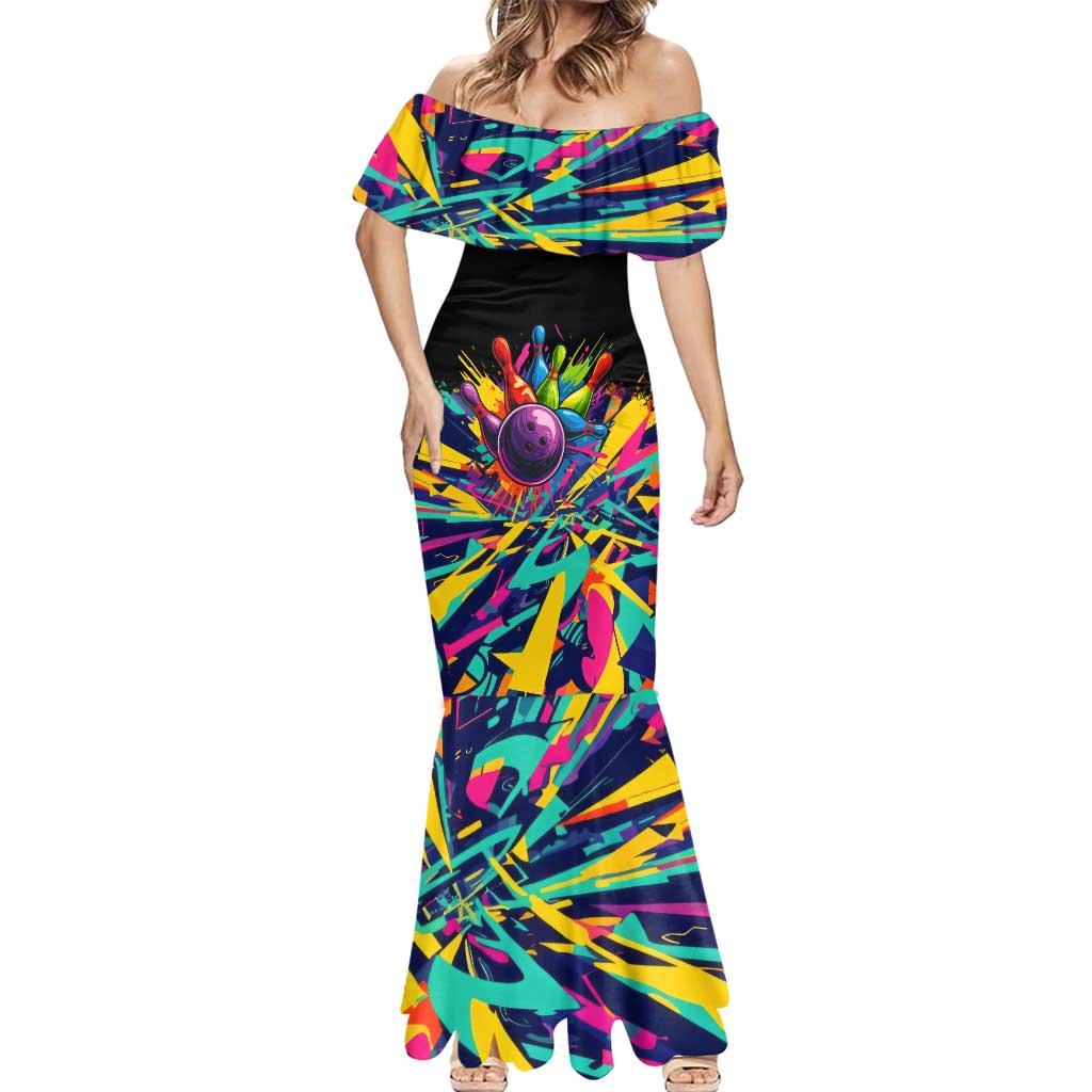 Colorful Bowling Ball and Pins Graphic Mermaid Dress Custom with Paint Splash - Wonder Print Shop