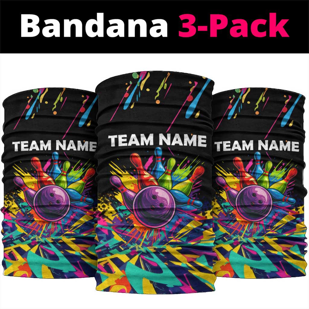 Colorful Bowling Ball and Pins Graphic Neck Gaiter with Paint Splash TS04