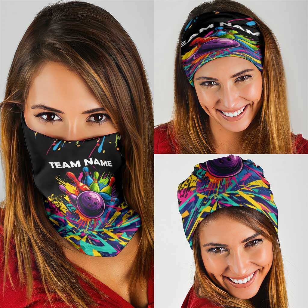 Colorful Bowling Ball and Pins Graphic Neck Gaiter with Paint Splash TS04