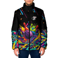 Colorful Bowling Ball and Pins Graphic Padded Jacket Custom with Paint Splash - Wonder Print Shop