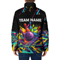 Colorful Bowling Ball and Pins Graphic Padded Jacket Custom with Paint Splash - Wonder Print Shop