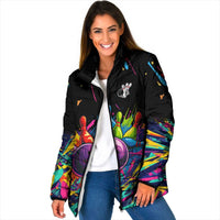 Colorful Bowling Ball and Pins Graphic Padded Jacket Custom with Paint Splash - Wonder Print Shop