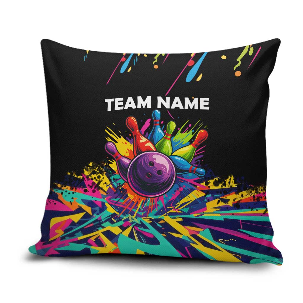 Colorful Bowling Ball and Pins Graphic Pillow Cover Custom with Paint Splash - Wonder Print Shop