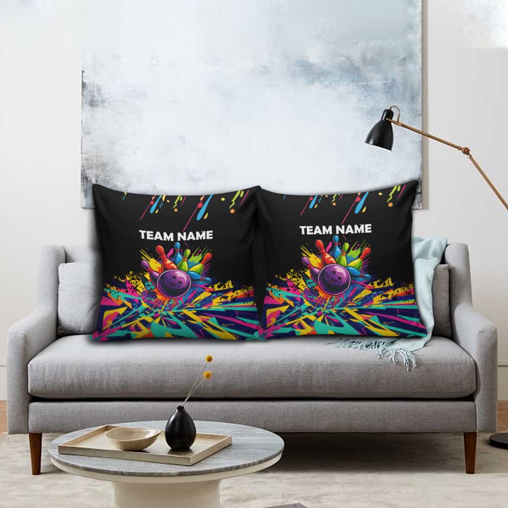 Colorful Bowling Ball and Pins Graphic Pillow Cover Custom with Paint Splash - Wonder Print Shop