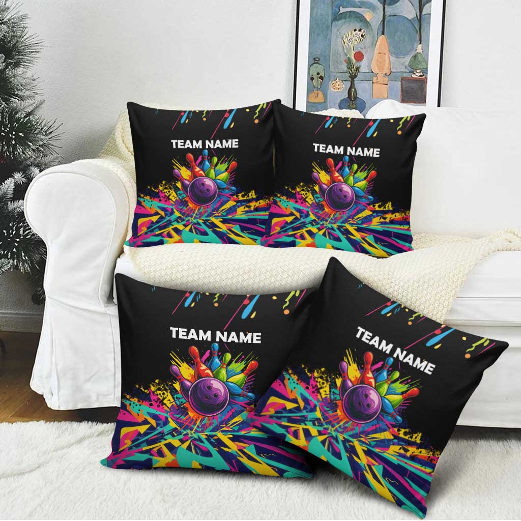 Colorful Bowling Ball and Pins Graphic Pillow Cover Custom with Paint Splash - Wonder Print Shop