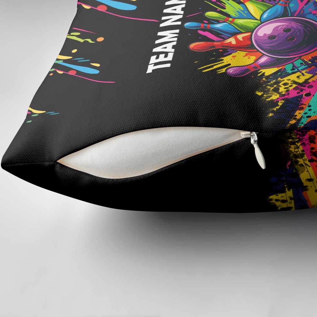 Colorful Bowling Ball and Pins Graphic Pillow Cover Custom with Paint Splash - Wonder Print Shop