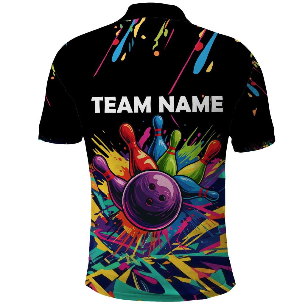 Colorful Bowling Ball and Pins Graphic Polo Shirt Custom with Paint Splash - Wonder Print Shop