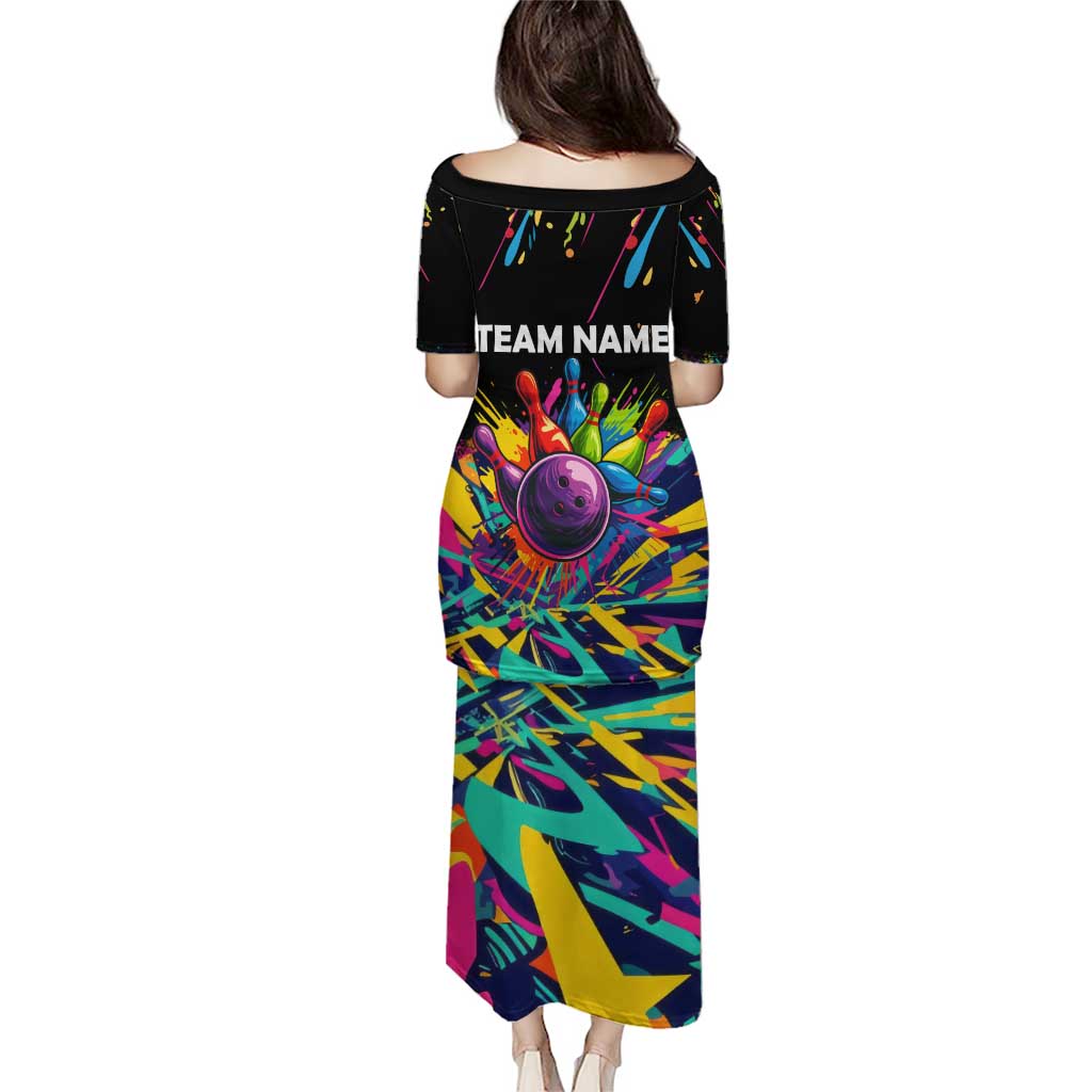 Colorful Bowling Ball and Pins Graphic Puletasi Custom with Paint Splash - Wonder Print Shop