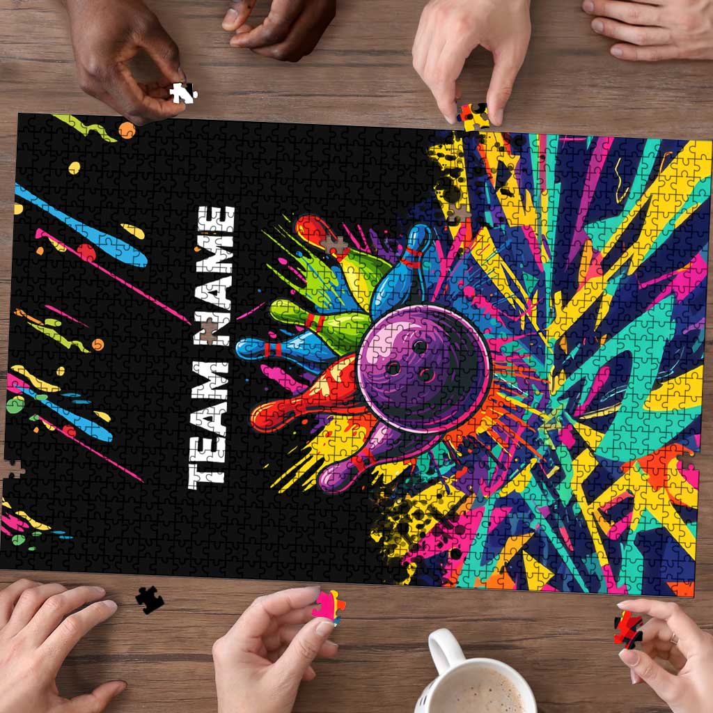 Colorful Bowling Ball and Pins Graphic Puzzle Custom with Paint Splash - Wonder Print Shop