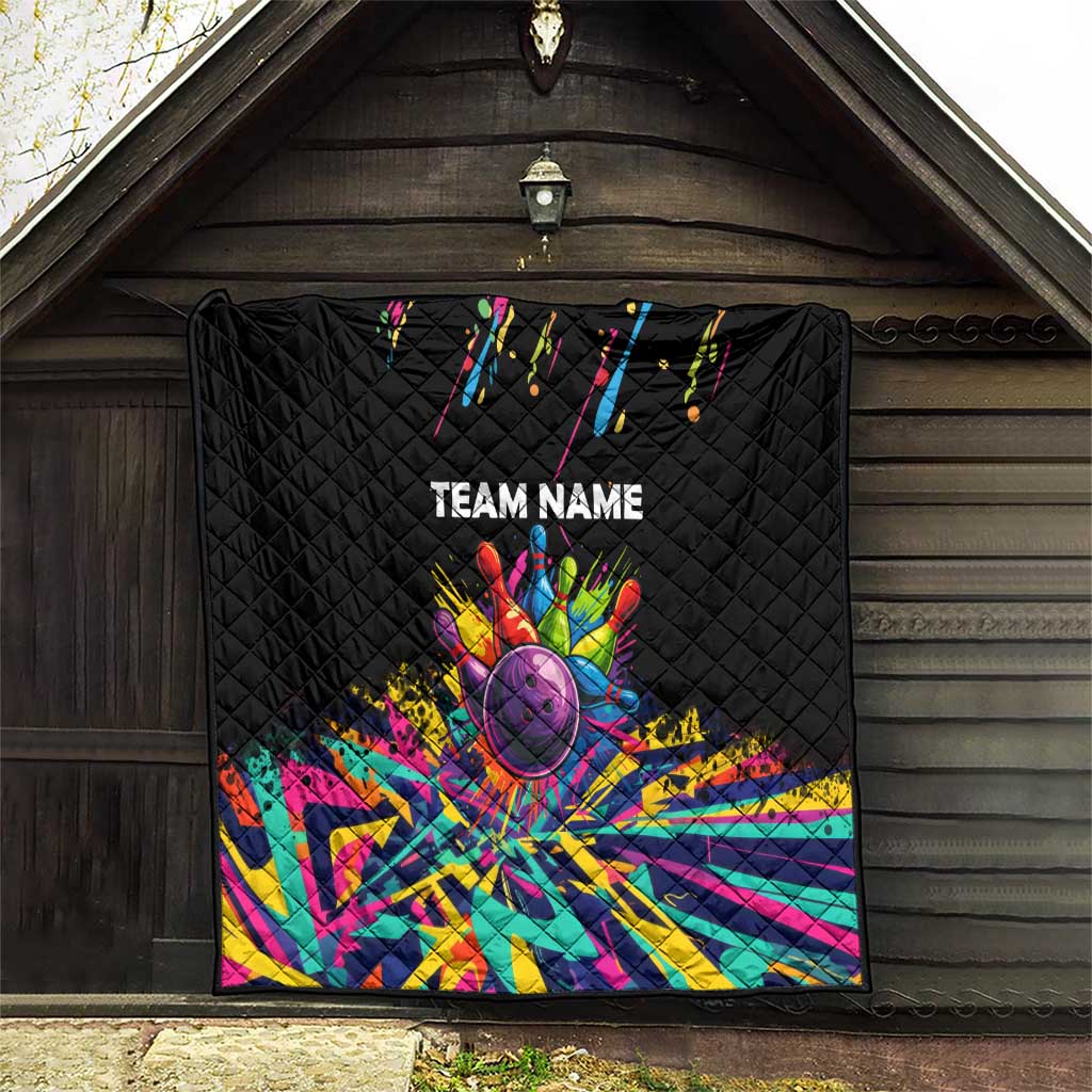 Colorful Bowling Ball and Pins Graphic Quilt Custom with Paint Splash - Wonder Print Shop