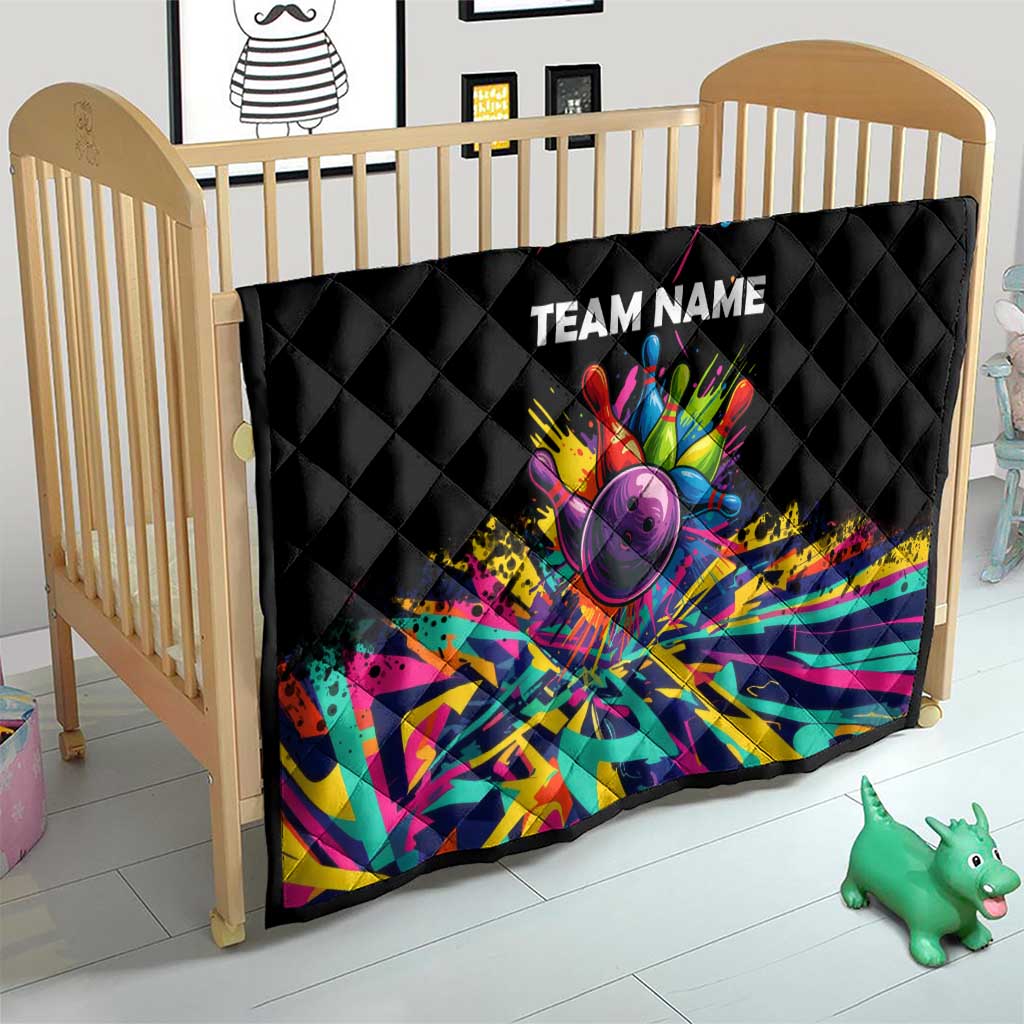 Colorful Bowling Ball and Pins Graphic Quilt Custom with Paint Splash - Wonder Print Shop