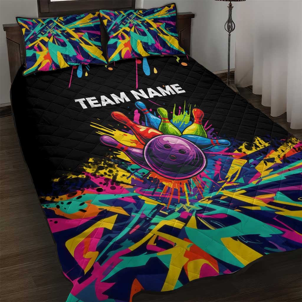Colorful Bowling Ball and Pins Graphic Quilt Bed Set Custom with Paint Splash - Wonder Print Shop