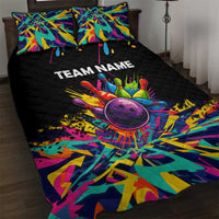 Colorful Bowling Ball and Pins Graphic Quilt Bed Set Custom with Paint Splash - Wonder Print Shop