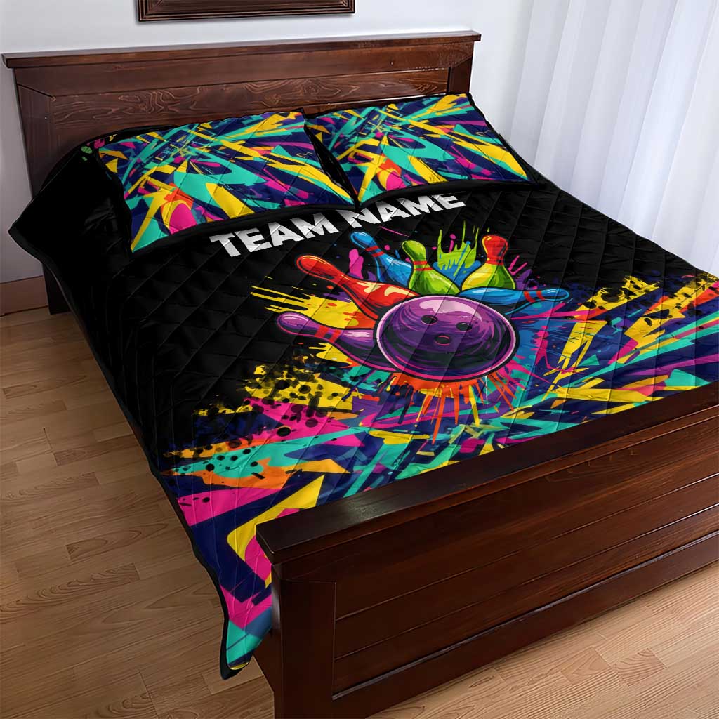 Colorful Bowling Ball and Pins Graphic Quilt Bed Set Custom with Paint Splash - Wonder Print Shop