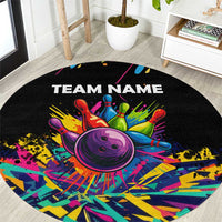 Colorful Bowling Ball and Pins Graphic Round Carpet Custom with Paint Splash - Wonder Print Shop