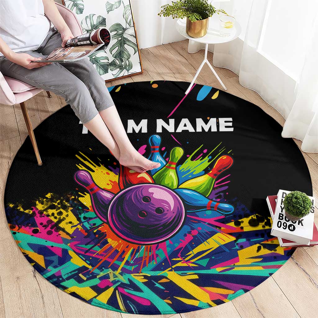 Colorful Bowling Ball and Pins Graphic Round Carpet Custom with Paint Splash - Wonder Print Shop