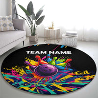Colorful Bowling Ball and Pins Graphic Round Carpet Custom with Paint Splash - Wonder Print Shop