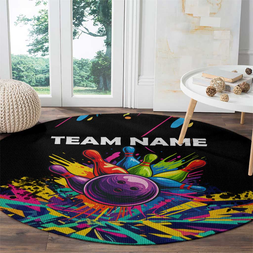 Colorful Bowling Ball and Pins Graphic Round Carpet Custom with Paint Splash - Wonder Print Shop