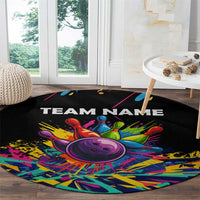 Colorful Bowling Ball and Pins Graphic Round Carpet Custom with Paint Splash - Wonder Print Shop