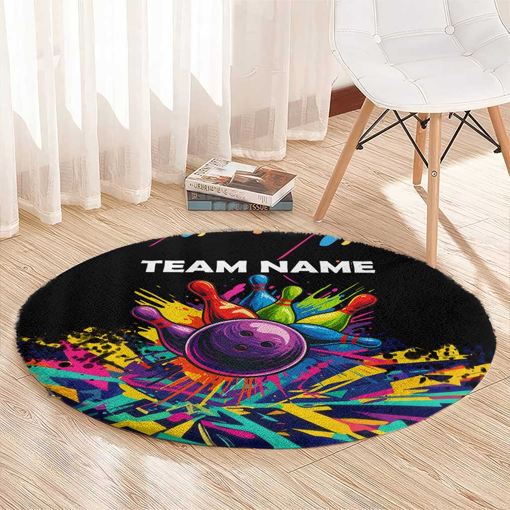 Colorful Bowling Ball and Pins Graphic Round Carpet Custom with Paint Splash - Wonder Print Shop