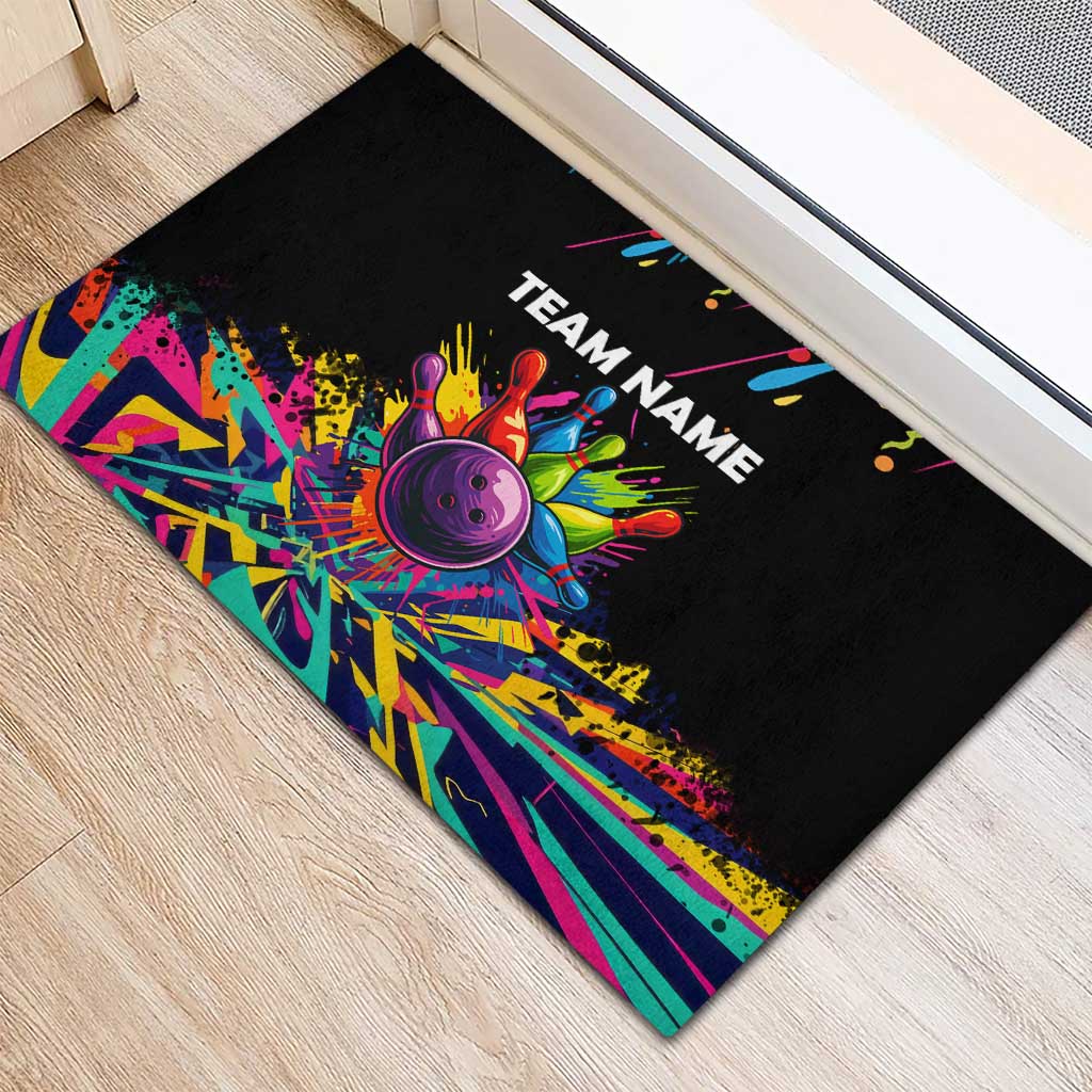 Colorful Bowling Ball and Pins Graphic Rubber Doormat Custom with Paint Splash - Wonder Print Shop