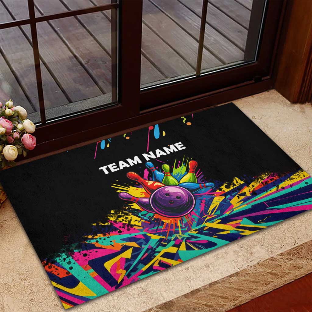 Colorful Bowling Ball and Pins Graphic Rubber Doormat Custom with Paint Splash - Wonder Print Shop