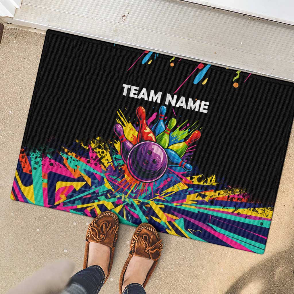 Colorful Bowling Ball and Pins Graphic Rubber Doormat Custom with Paint Splash - Wonder Print Shop
