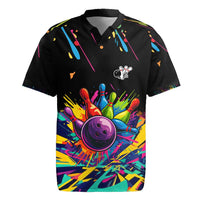 Colorful Bowling Ball and Pins Graphic Rugby Jersey Custom with Paint Splash - Wonder Print Shop