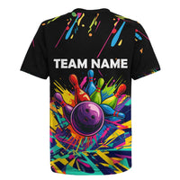 Colorful Bowling Ball and Pins Graphic Rugby Jersey Custom with Paint Splash - Wonder Print Shop