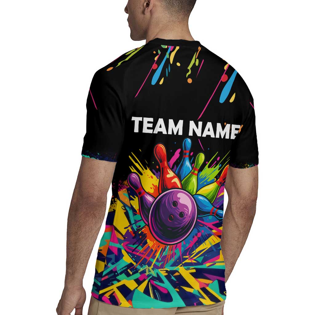 Colorful Bowling Ball and Pins Graphic Rugby Jersey Custom with Paint Splash - Wonder Print Shop