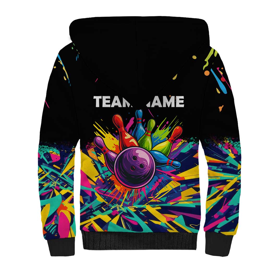 Colorful Bowling Ball and Pins Graphic Sherpa Hoodie Custom with Paint Splash - Wonder Print Shop