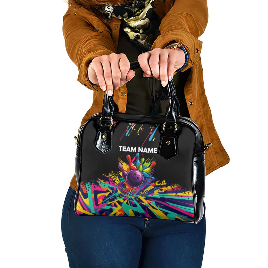 Colorful Bowling Ball and Pins Graphic Shoulder Handbag Custom with Paint Splash - Wonder Print Shop
