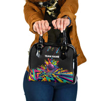 Colorful Bowling Ball and Pins Graphic Shoulder Handbag Custom with Paint Splash - Wonder Print Shop