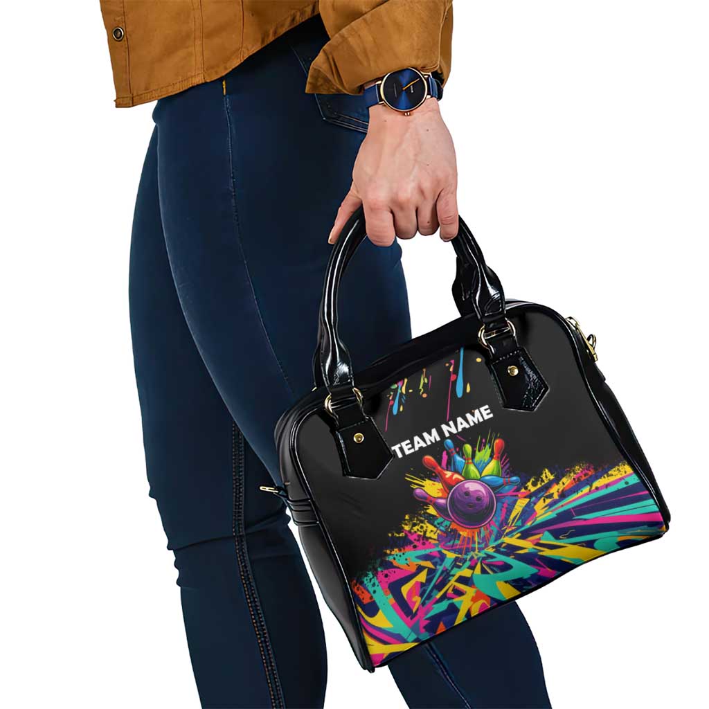 Colorful Bowling Ball and Pins Graphic Shoulder Handbag Custom with Paint Splash - Wonder Print Shop