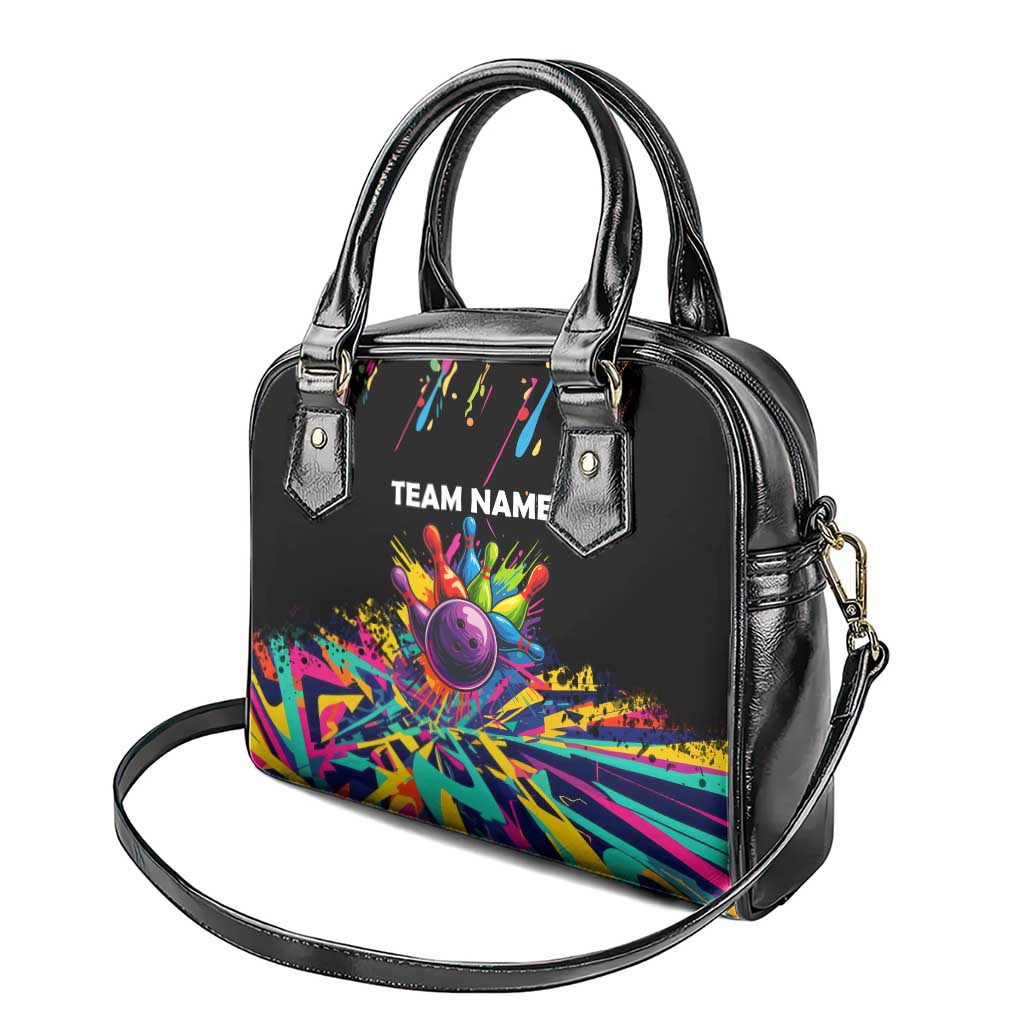 Colorful Bowling Ball and Pins Graphic Shoulder Handbag Custom with Paint Splash - Wonder Print Shop