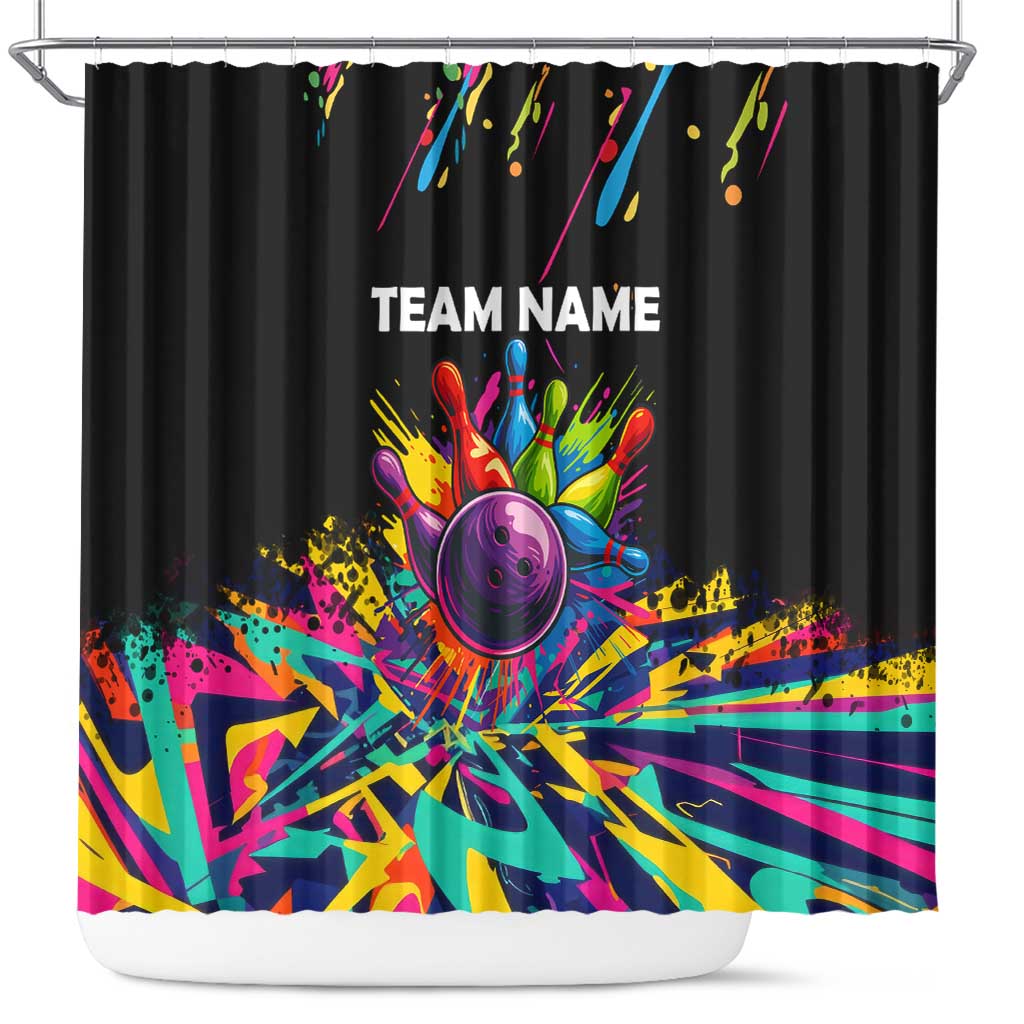 Colorful Bowling Ball and Pins Graphic Shower Curtain Custom with Paint Splash - Wonder Print Shop