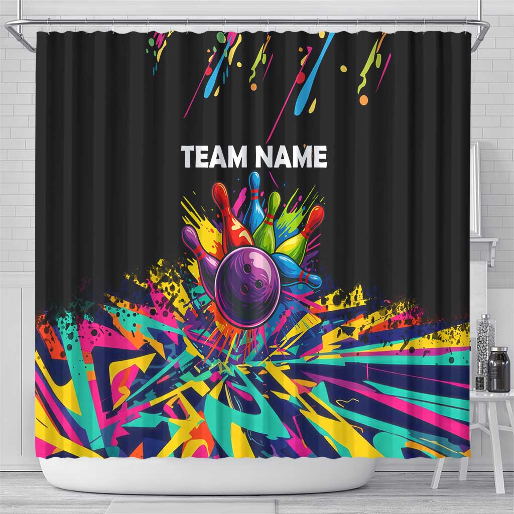 Colorful Bowling Ball and Pins Graphic Shower Curtain Custom with Paint Splash - Wonder Print Shop