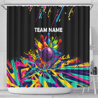 Colorful Bowling Ball and Pins Graphic Shower Curtain Custom with Paint Splash - Wonder Print Shop