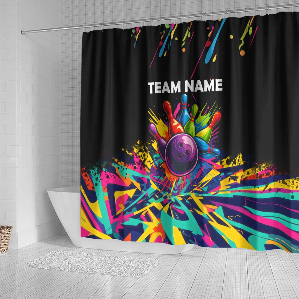 Colorful Bowling Ball and Pins Graphic Shower Curtain Custom with Paint Splash - Wonder Print Shop
