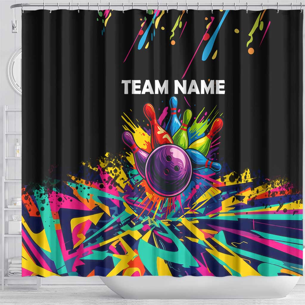 Colorful Bowling Ball and Pins Graphic Shower Curtain Custom with Paint Splash - Wonder Print Shop