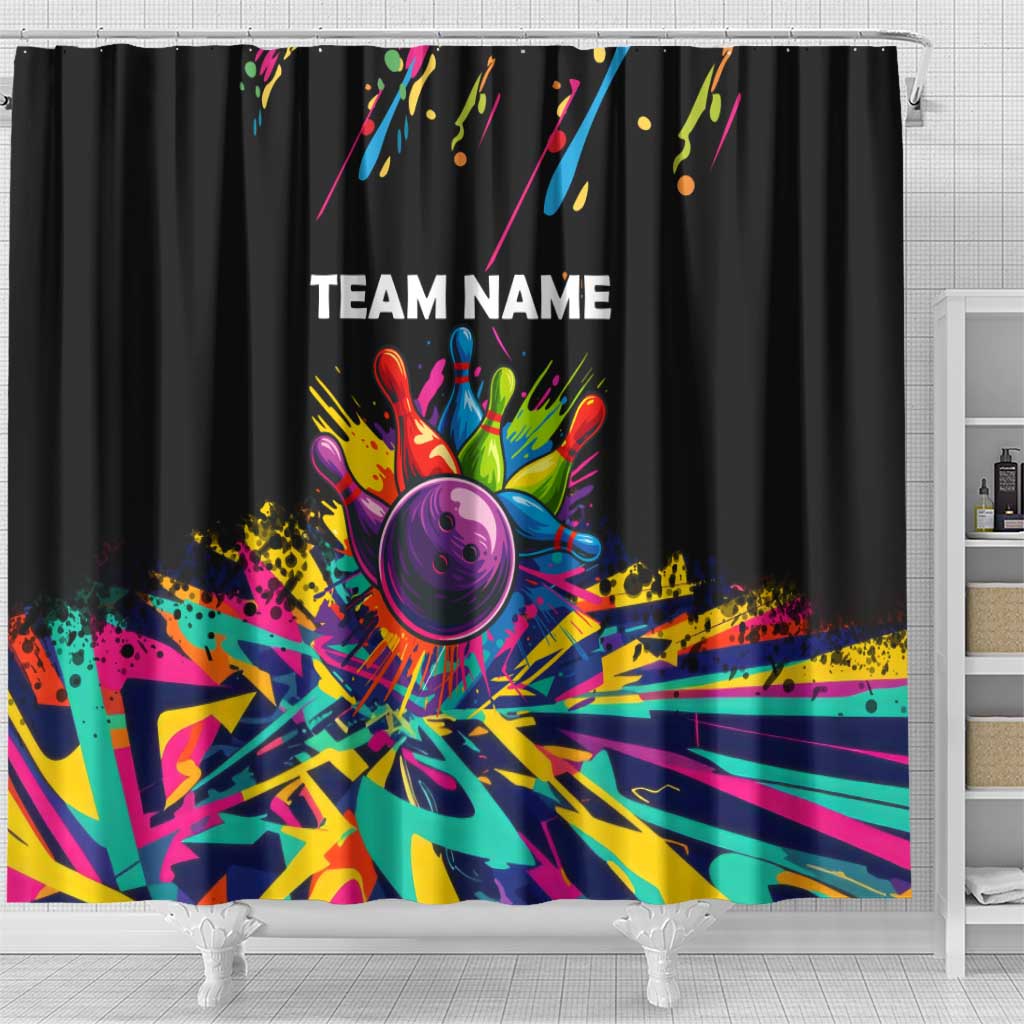 Colorful Bowling Ball and Pins Graphic Shower Curtain Custom with Paint Splash - Wonder Print Shop