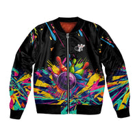 Colorful Bowling Ball and Pins Graphic Sleeve Zip Bomber Jacket Custom with Paint Splash - Wonder Print Shop