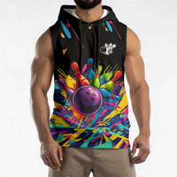 Colorful Bowling Ball and Pins Graphic Sleeveless Hoodie Custom with Paint Splash - Wonder Print Shop